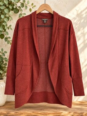 Eddie Bauer Burnt Red Open Front Sweater Medium